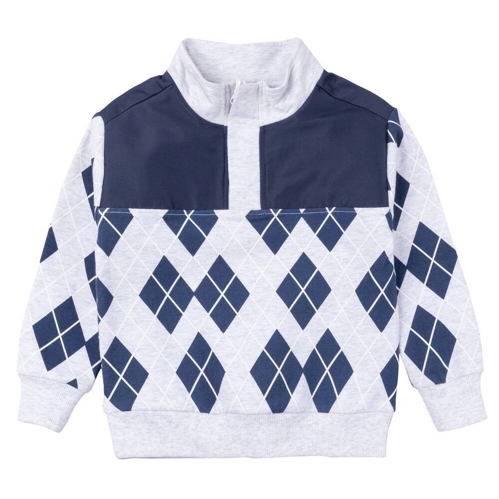 NEW MILES THE LABEL kid's argyle quarter-zip sweatshirt in grey